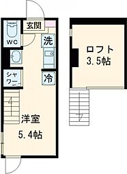 ハーモニーテラス大山III 1階ワンルームの間取り