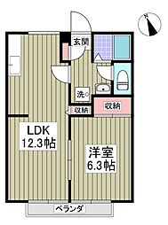 フラワーコーポ 1階1LDKの間取り