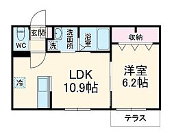 （仮称）川口市仲町1丁目計画 202 2階1LDKの間取り