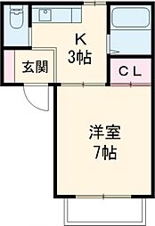ニューパレス佐貫 2階1Kの間取り