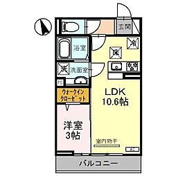 エーデルハイムIII 1階1LDKの間取り