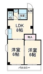 メゾンド紫香 2階2LDKの間取り