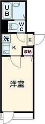 APT西新井 2階1Kの間取り