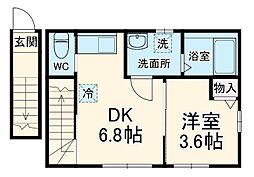 ベレガンス船橋 2階1DKの間取り