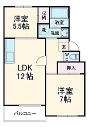 ファミール日之出Ａ棟 1階2LDKの間取り