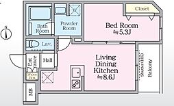 アイルグランデ赤羽 3階1LDKの間取り