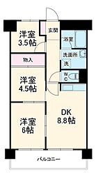 メロディハイム守口 8階3DKの間取り