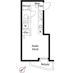 セレブラーレ町屋 2階ワンルームの間取り