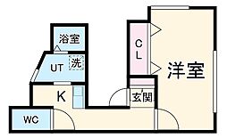 GM GAMOU EAST 3階1Kの間取り