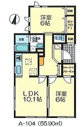 レイナス 1階2LDKの間取り