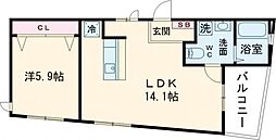 ロシェ沼袋 2階1LDKの間取り