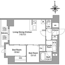 コンフォリア・リヴ北浜高麗橋 8階2LDKの間取り