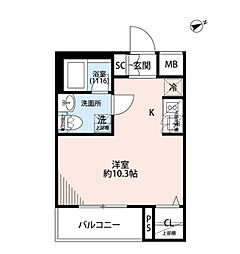 東京メトロ丸ノ内線 方南町駅 徒歩9分の賃貸マンション 3階ワンルームの間取り
