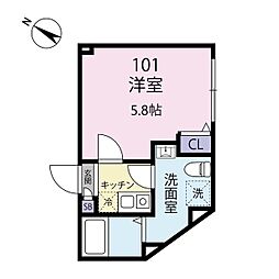 Exentia Motohasunuma 2階1Kの間取り