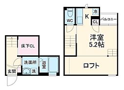 ＣＢ指扇ナコ 2階1Kの間取り