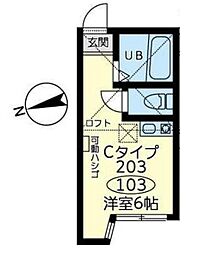 ユナイト新町アーウィンローズ 1階ワンルームの間取り