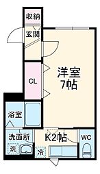 アズール 1階1Kの間取り