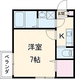 シリウス 2階1Kの間取り