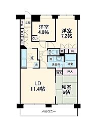 ヴィルヌーブ横浜・港南台 2階3LDKの間取り