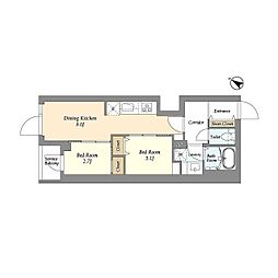 グランカーサ千駄木 1階2LDKの間取り