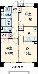 京王線 上北沢駅 徒歩5分の賃貸マンション 7階2LDKの間取り