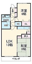 潮ハイツ 1階2LDKの間取り