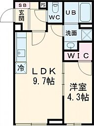 エクレール芦花公園 2階1LDKの間取り