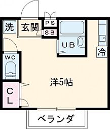 ボヌールあさひ 1階ワンルームの間取り