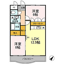 レジデンス山崎 3階2LDKの間取り