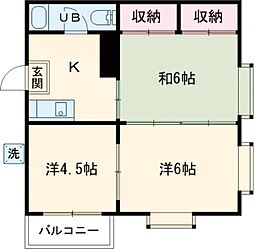 サンライズコーポ 4階3Kの間取り