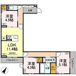 セレスティア細田Ａ 2階3LDKの間取り