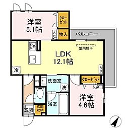 セレスティア細田Ａ 3階2LDKの間取り