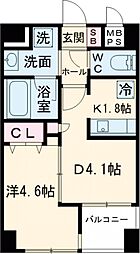 プレジールＳ 2階1DKの間取り