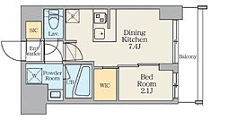 クレストコート東日暮里 2階1DKの間取り