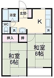 タウンズビルI 2階2DKの間取り