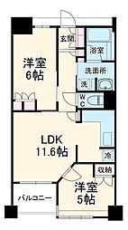 リビオ四条大宮 2階2LDKの間取り