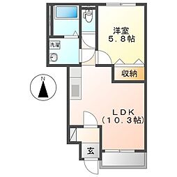 エバーハイムII 1階1LDKの間取り