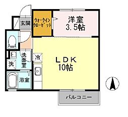 ラディア 1階1LDKの間取り