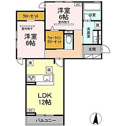 リバーステイツ 1階2LDKの間取り