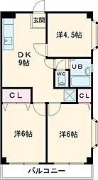 メゾン・ド・若松 2階3DKの間取り
