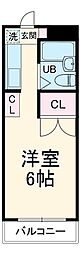 エバーグレース矢野口 223 2階ワンルームの間取り