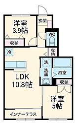 マロン・ド・サンII 1階2LDKの間取り