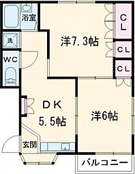 豊勢ハイツ 2階2DKの間取り