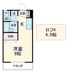 フロンティアIＡ棟 2階1Kの間取り