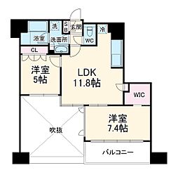 スカイグランデ船橋宮本 11階2LDKの間取り
