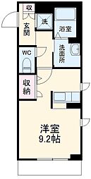 シャンテボナール 2階ワンルームの間取り