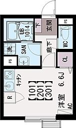 京王線 東府中駅 徒歩5分の賃貸マンション 2階ワンルームの間取り