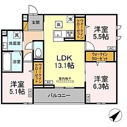 ＣＬＡＳＳＥＵＭ都賀 2階3LDKの間取り