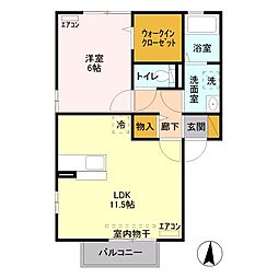 ウィッチフォード 2階1LDKの間取り