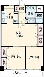 グランドフェニックス 10階2LDKの間取り
